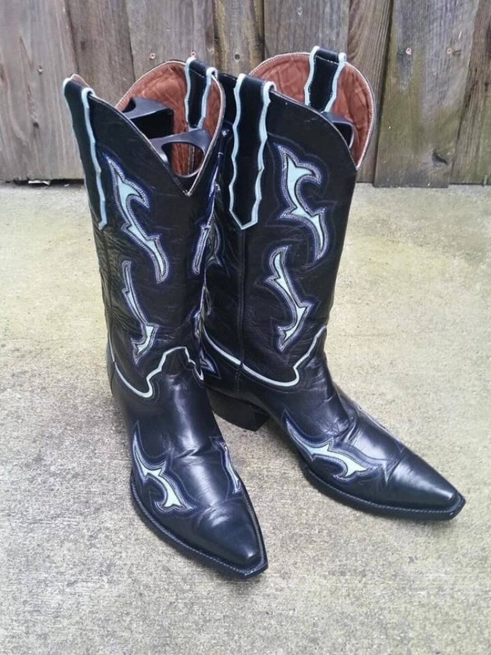 LONGHORN Custom Black Aquamarine Inlays Mens Cowboy Boots 9D